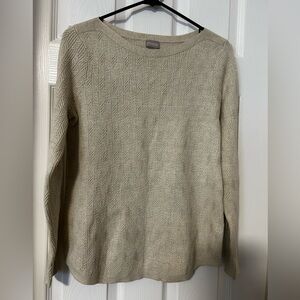 Chico’s Cream with Gold Threading Boatneck Long Sleeve Pullover Sweater Size: 1